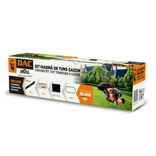 Sada sekačky dac120xl s funkcí mulčování, mulčovací nůž, řemen, vzduchový filtr, zapalovací svíčka, sada šroubů