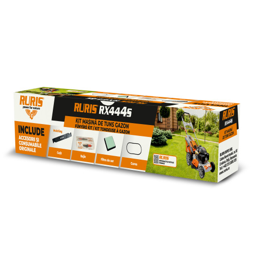 Sada sekačky na trávu ruris 444s mulčovací nůž, řemen, vzduchový filtr, zapalovací svíčka, sada šroubů