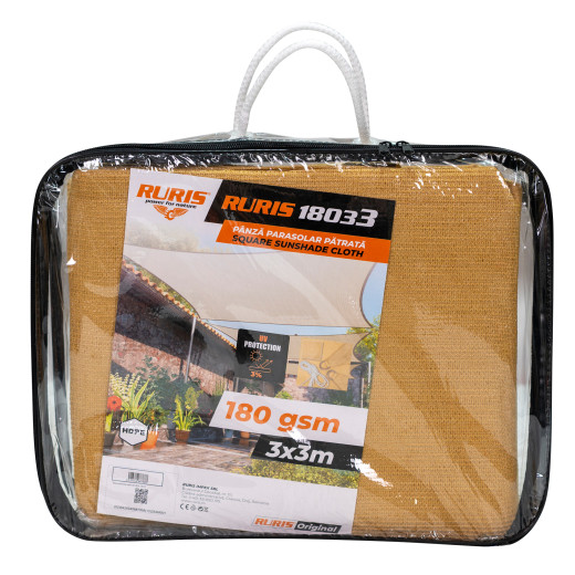 RURIS Čtvercová stínicí plachta 3,6 x 3,6 m - materiál HDPE s UV ochranou